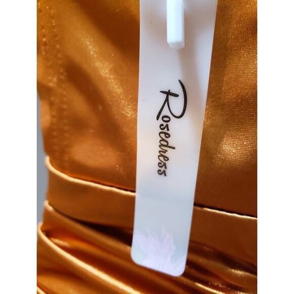 Rosedress Women's Gold Ruched Back Zip Spaghetti Rhinestone Knee Length Dress S - Picture 9 of 14